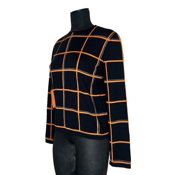 Hermes Womens Tattersall Sweater Wool & Silk EU 40 Pullover Orange Black NWT - Picture 9 of 14